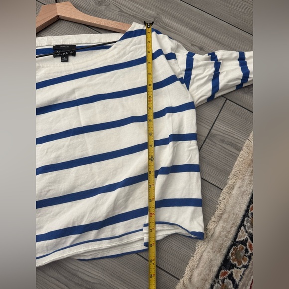 JCREW Cropped Fit Cotton Blue Striped Long Sleeve Top Nautical Preppy Small - Picture 6 of 6